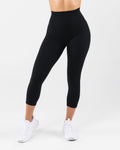 Velera Women's Brushed High Rise Capri Leggings - Black women's capri leggings front view