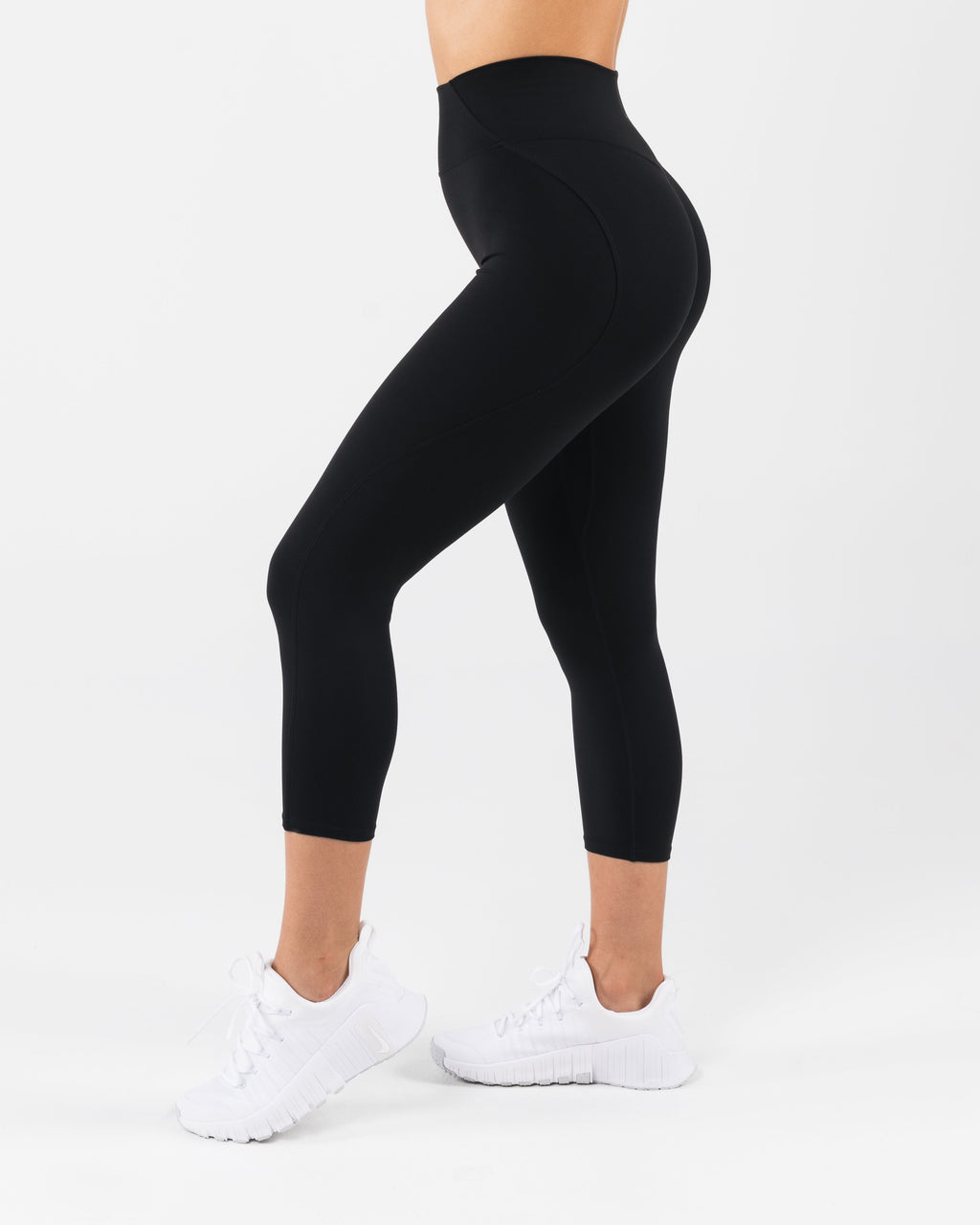 Velera Women's Brushed High Rise Capri Leggings - Black women's capri leggings back view