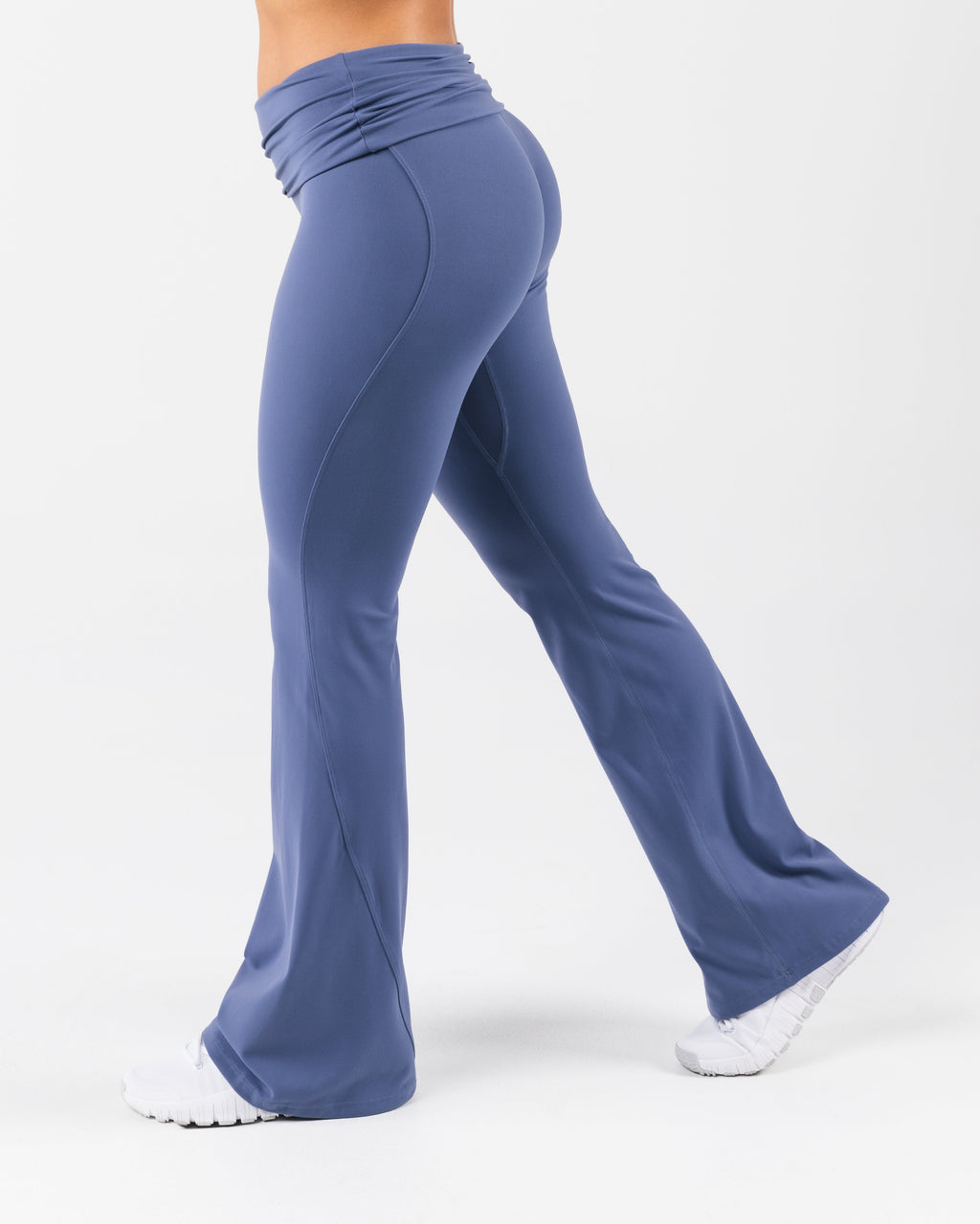 Velera Women's Aura Foldover Flare Leggings - Dusty Blue women's flare leggings detail view