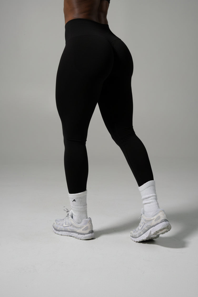 Velera Women's Pump Mid Rise Seamless Leggings - Black women's workout leggings front view