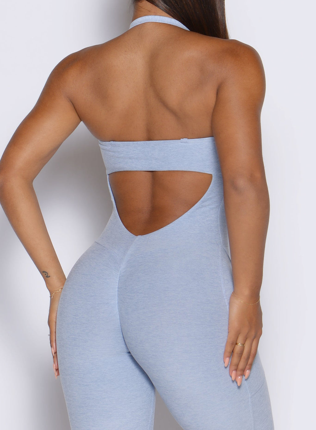 Velera Women's Essence Flawless Form Workout Bodysuit - Baby Blue women's workout bodysuit side view