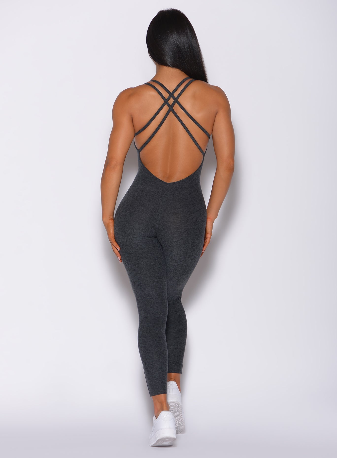 Velera Women's Shape Backless Workout Romper - Gray women's workout bodysuit front view