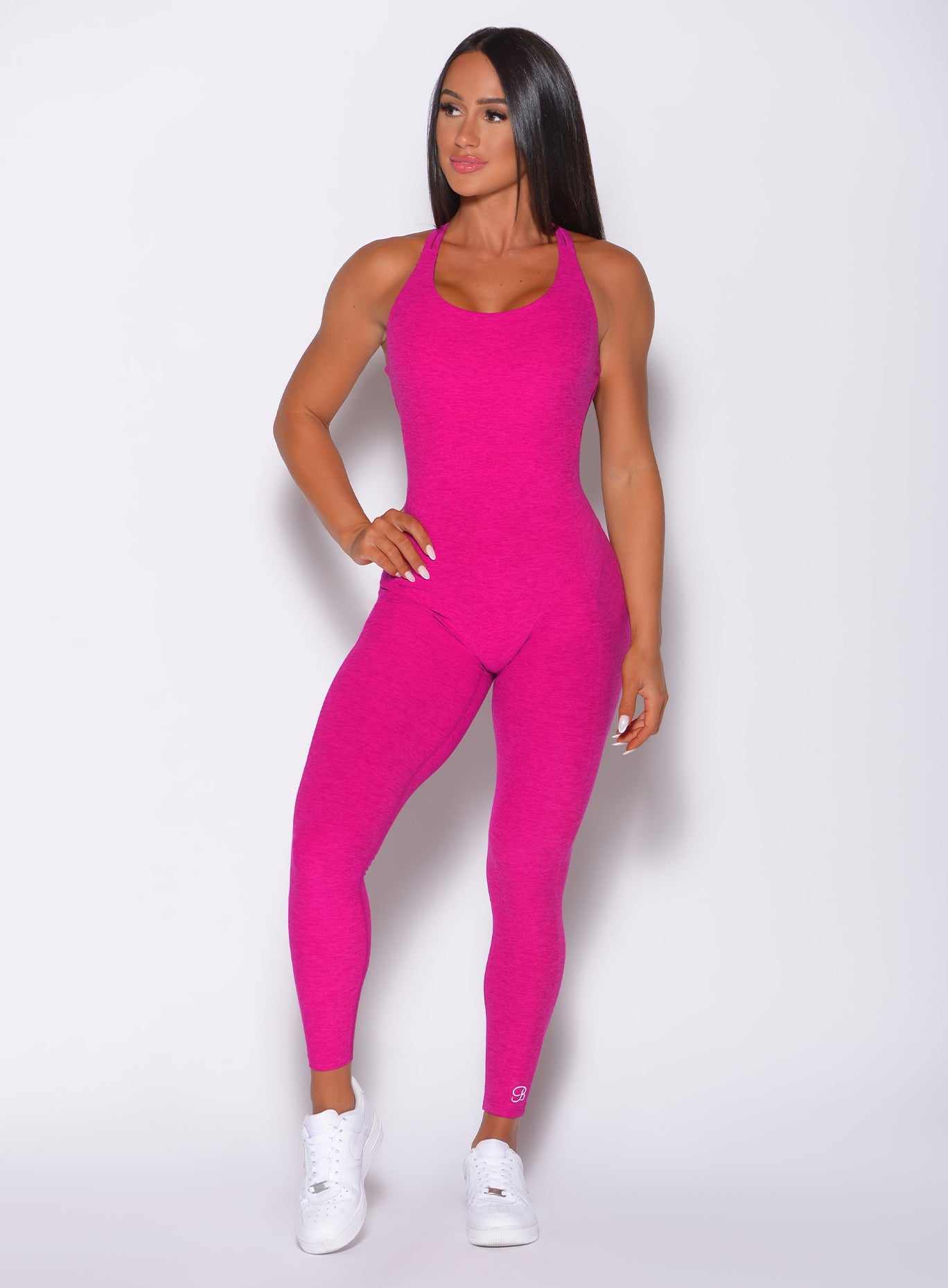 Velera Women's Shape Backless Workout Romper - Hot Pink women's workout bodysuit detail view