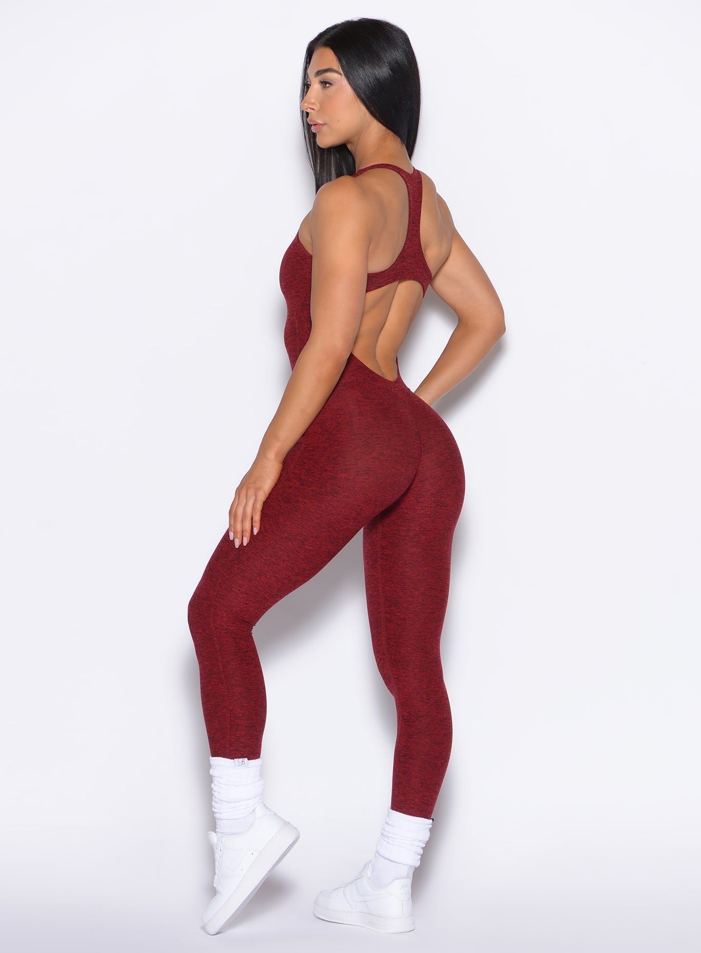 Velera Women's Shape Athletic Workout Bodysuit - Cherry Red women's workout bodysuit side view