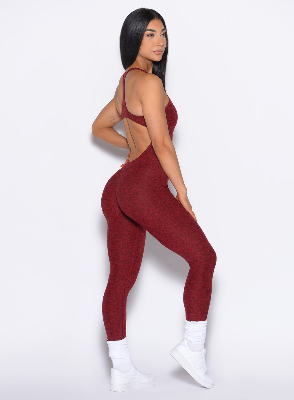 Velera Women's Shape Athletic Workout Bodysuit - Cherry Red women's workout bodysuit front view