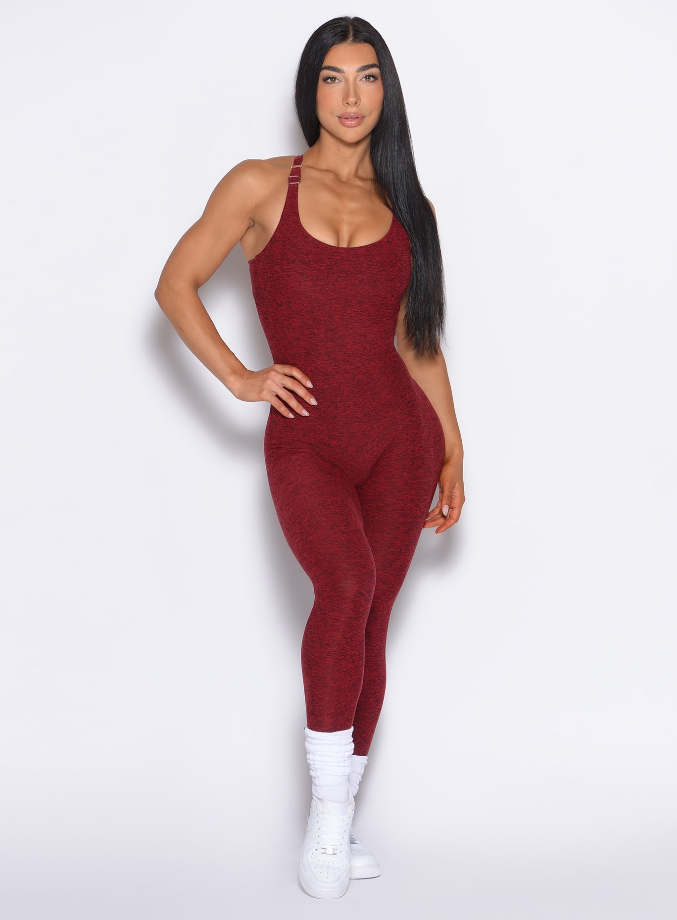 Velera Women's Shape Athletic Workout Bodysuit - Cherry Red women's workout bodysuit back view