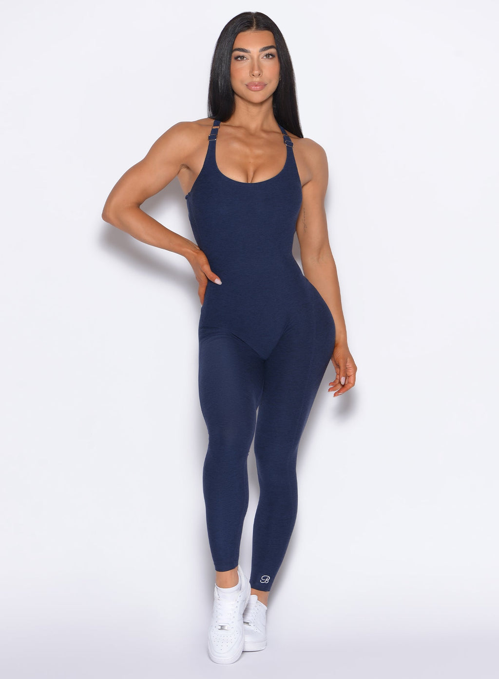 Velera Women's Shape Athletic Workout Bodysuit - Blue women's workout bodysuit back view