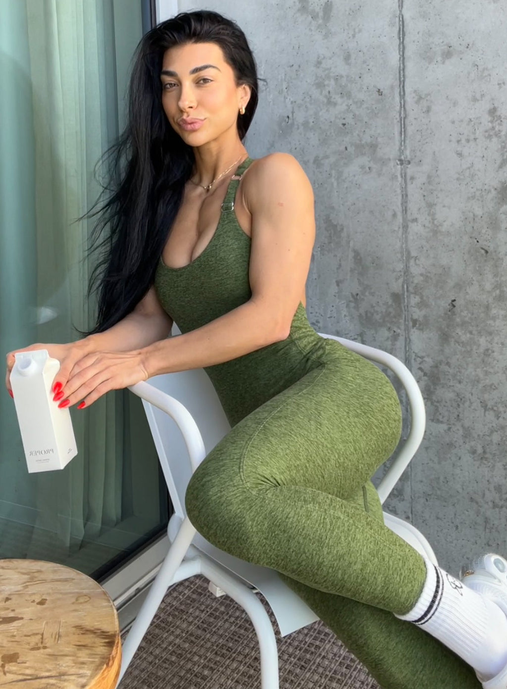 Velera Women's Shape Athletic Workout Bodysuit - Green women's workout bodysuit side view
